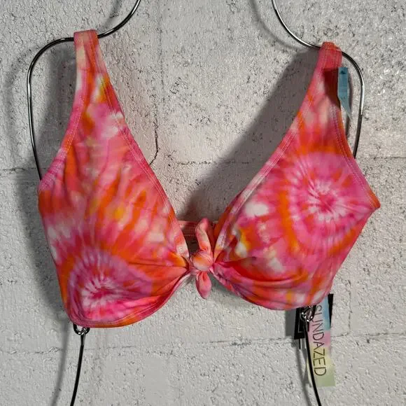 SUNDAZED Harper Tie-Dyed Bikini Top & Strappy Bottoms, CORAL 32DD/S - Picture 2 of 15